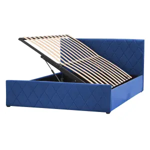 Velvet EU Double Size Ottoman Bed Blue ROCHEFORT