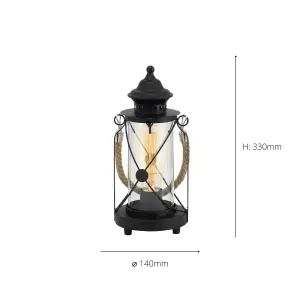 EGLO Bradford Clear And Black Glass And Metal Lantern Table Lamp, (D) 14cm