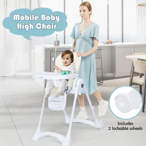 Costway Adjustable Baby High Chair Foldable Reclining Infant Highchair Removable Trays