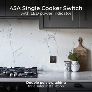 BG Evolve 45A Double Pole Cooker Switch & LED, Black Chrome