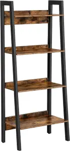 VASAGLE Slim Ladder Shelf, 4-Tier Vertical Bookcase, Shelving Unit, Stylish Storage Unit for Home Office, Rustic Brown & Ink Black