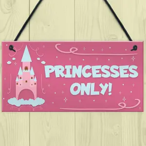 Red Ocean Princesses Only Hanging Plaque Door Nursery Bedroom Sign Gift Baby Girls Fairytale Decor