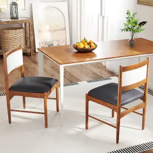 COSTWAY Wooden Dining Chairs Set of 2 Rubber Wood Frame Kitchen Chairs w/ Faux Leather Padded Seat