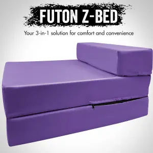 Fold Out Single Z Bed Futon Sofa Chair Mattress - Purple