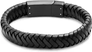 Black Braided Leather Bracelet - Engravable - Black - Leather - Braided - Leather Bracelets - Lucleon - For Men - For Men - Lucleon