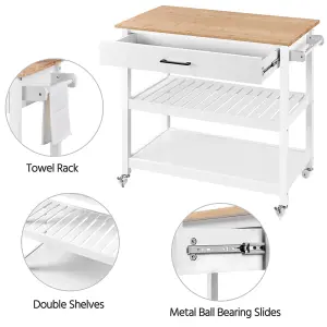 Yaheetech White Rolling Kitchen Island Cart with Drawer