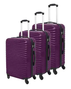 LUGGIT 3 Pcs Travel Lightweight Trolley Luggage Suitcase Set, Hard Shell - Rippled Purplish Red