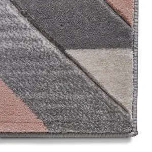 Grey Rose Geometric Abstract Easy to Clean Rug For DiningRoom-80cm X 150cm