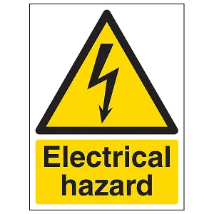 Electrical Hazard Warning Safety Sign - Rigid Plastic - 300x400mm (x3)