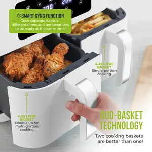 Tower Vortx Dual Basket Air Fryer with Two 4.25L Baskets 2400W White/Chrome