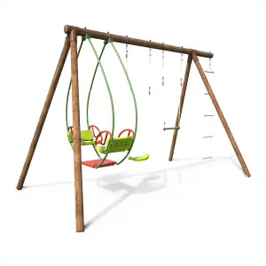 Juliet Triple Wooden Swing Set with Rope Ladder