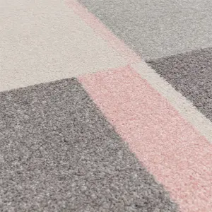 Pink Flatweave Geometric Modern Rug Easy to clean Dining Room-120cm X 170cm