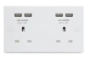 BG White Double 13A Raised square Unswitched Screwed Socket with USB, x4