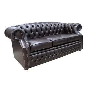 Chesterfield 3 Seater Old English Smoke Leather Sofa In Buckingham Style