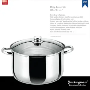 Buckingham Premium Induction Stainless Steel Casserole Cooking Pot , 28 cm, 9.5 L