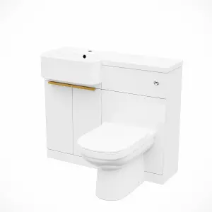 Nes Home Left Hand Basin Vanity Unit With Brushed Brass Handles, WC Unit & Toilet