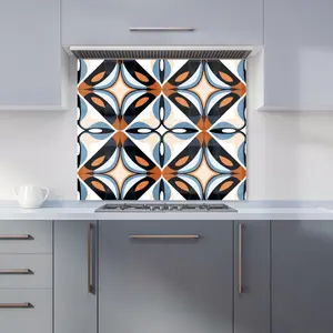 Brown And Blue Geometric Pattern Premium Glass Kitchen Splashback W600mm x H600mm