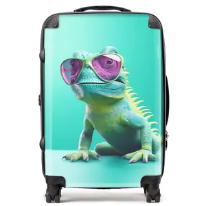 Happy Splashart Iguana Wearing Glasses Suitcase - Medium