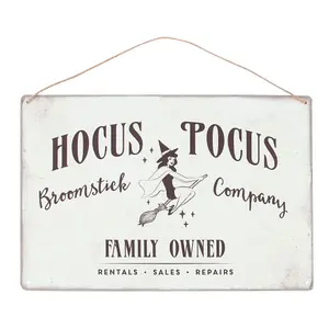 Something Different Hocus Pocus Broomstick Company Metal Hanging Sign White/Brown (One Size)