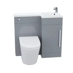 Nes Home Right Hand 900mm Flat Pack Vanity Basin Unit, WC Unit & Ellis UF Back to Wall Toilet Grey