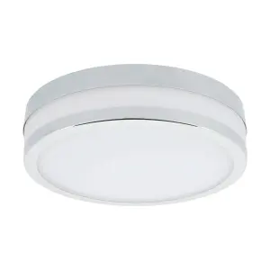 EGLO Palermo Chrome And White Metal And Glass IP44 Integrated LED Bathroom Ceiling Flush Light, (D) 22.5cm