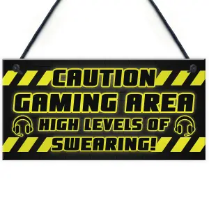 CAUTION Gaming Area Plaque Gaming Sign Gamer Gift Son Birthday Christmas Gift