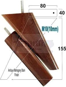 SET OF 4 REPLACEMENT FURNITURE SQUARE FEET ANTIQUE MAHOGANY STAIN TAPERED WOODEN LEGS 150mm HIGH M10