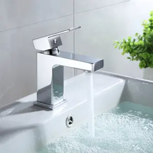 Nes Home Cube Square Single Lever Bathroom Basin Mono Mixer Chrome Tap With Free Waste