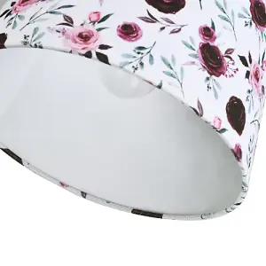 Traditional Classic Design Linen Fabric Drum Lamp Shade with Pink and Red Roses