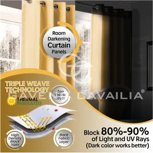 GC GAVENO CAVAILIA Yellow Blackout Eyelet Curtains 66x72 Inches 80-90% Black Out Thermal Ring Top Curtain Pair Window