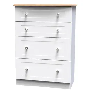 Sussex Ready assembled White & oak 4 Drawer Chest (H)1074mm (W)765mm (D)415mm