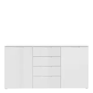 Sienna Wide Chest of 4 Drawers and 2 Doors in White/White High Gloss