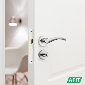 AFIT Chrome Bathroom Door Handle Set, Pack of 2 Turn & Release Set, Lock & Hinges 76mm - Novi Range