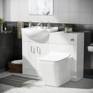 Nes Home Ellen 550mm Vanity Basin Unit, WC Unit & Elora Back To Wall Toilet White