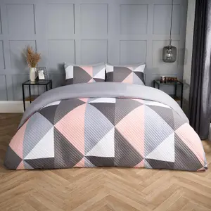 Geometric Pinsonic Duvet Cover Bedding Set Pillowcase Quilt, Blush - King