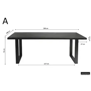 Rectangular Dining Table Mango Black / 76 H x 200 L x 100 W cm