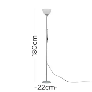 ValueLights Dalby Silver Single Uplighter Modern Floor Lamp With White Shade And E27 3000K Warm White Bulb