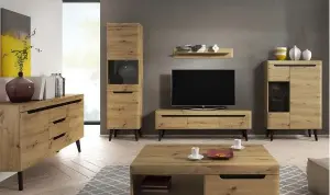 Stylish Nordi TV Cabinet H500mm W1070mm D400mm in Oak Artisan and Black - Contemporary Elegance for Your Entertainment Setup