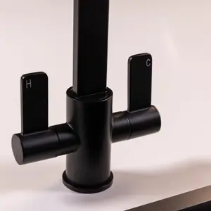 Flode Paddla Dual Lever Kitchen Tap Swan Neck Design Matt Black