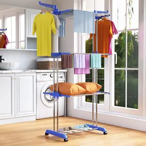 Stainless Steel Foldable Standard Drying Rack Blue/Grey