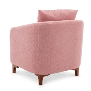 Teddy Boucle Fabric Pink Angela Accent Tub Chair with Ottoman