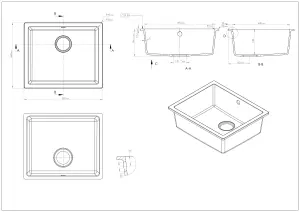 GoodHome Sorrel Black Composite quartz 1 Bowl Kitchen sink 550mm x 460mm