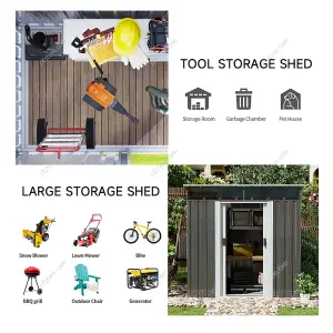 Outdoor Metal  Garden Tool Shed with Lockable and Sloped Roof Design,Grey