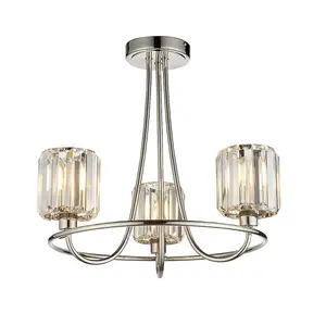 Luminosa Berenice 3 Light Multi Arm Glass Semi Flush Ceiling Lamp Bright Nickel