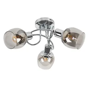 ValueLights Zarah 3 Way Silver Chrome Swirl Arm Twist Design Ceiling Light with Smoked Glass Shades and LED Filament Bulbs