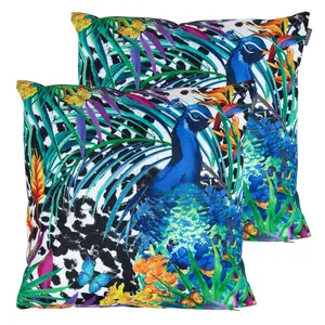 Veeva Indoor Outdoor Cushion Set of 2 Teal Green Water Resistant Garden Cushions