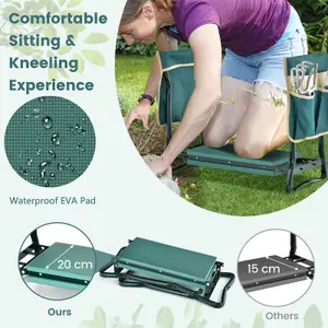 Costway Folding Garden Kneeler Seat Soft EVA Pad Bench w/ 2 Large Tool Pouches