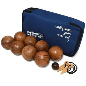 Wooden Boules Set - Pétanque - Deluxe Game Set - 8 Solid Engraved Balls with Padded Canvas Carry Case