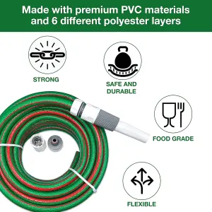 10M Garden Hose Set Complete 4-Pc Starter Kit with Adjustable Nozzle,3 Connectors for 1/2" & 5/8" Hoses, Compatible with Hozelock