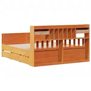 Berkfield Bookcase Bed without Mattress Wax Brown 180x200 cm Super King Solid Wood Pine